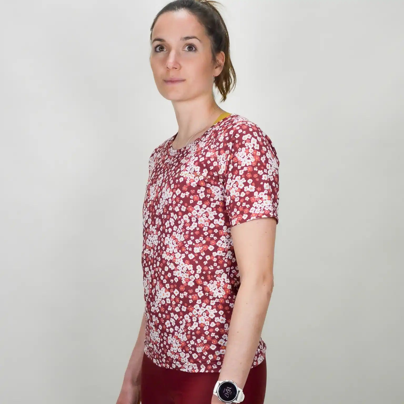 TEE SHIRT MULTISPORT FEMME BORDEAUX FLORAL