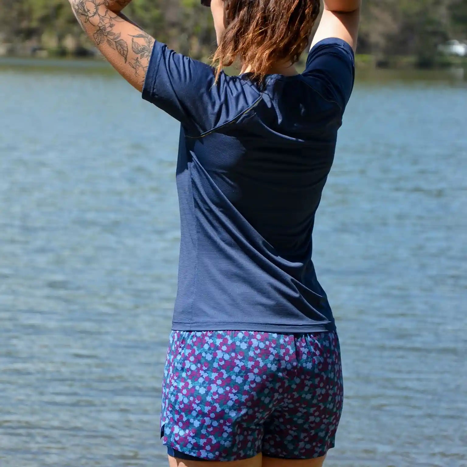 SHORT RUNNING FEMME BLEU FLORAL